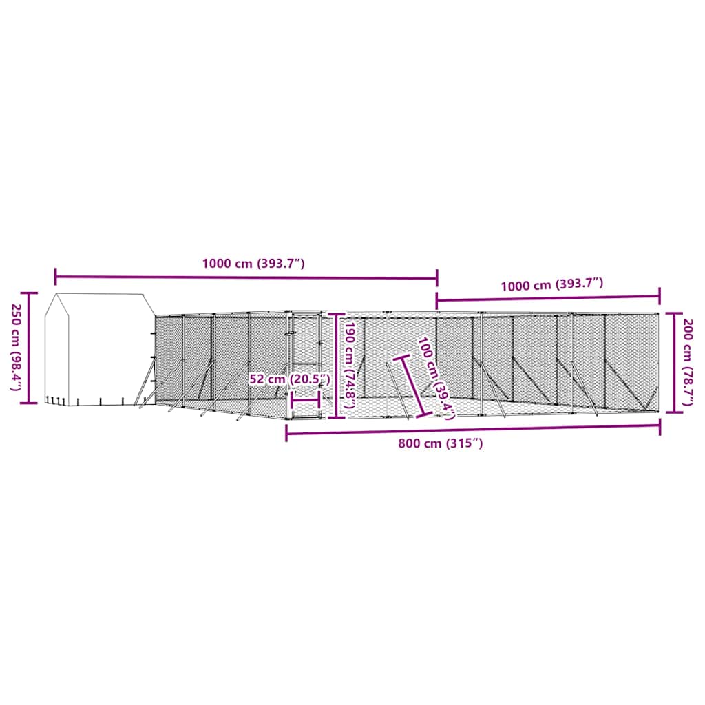 Hondenkennel met dak 10x10x2,5 m gegalvaniseerd staal zilver is nu te koop bij PeponiXL, paradijselijk wonen!