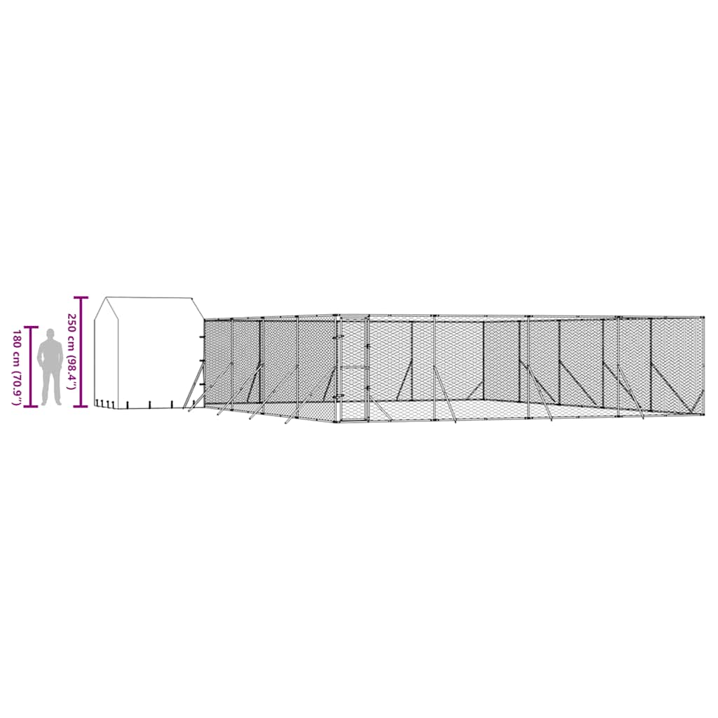 Hondenkennel met dak 10x10x2,5 m gegalvaniseerd staal zilver is nu te koop bij PeponiXL, paradijselijk wonen!