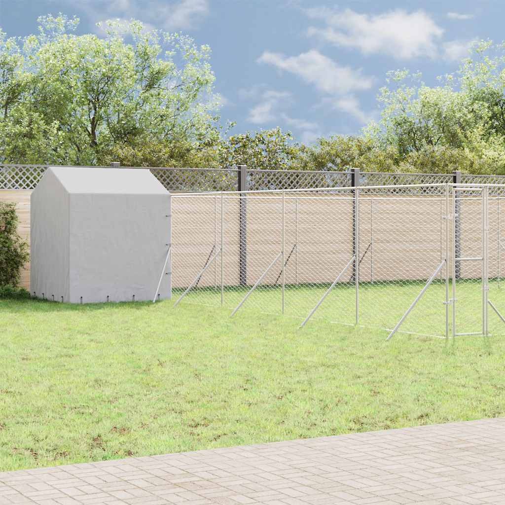 Hondenkennel met dak 10x10x2,5 m gegalvaniseerd staal zilver is nu te koop bij PeponiXL, paradijselijk wonen!