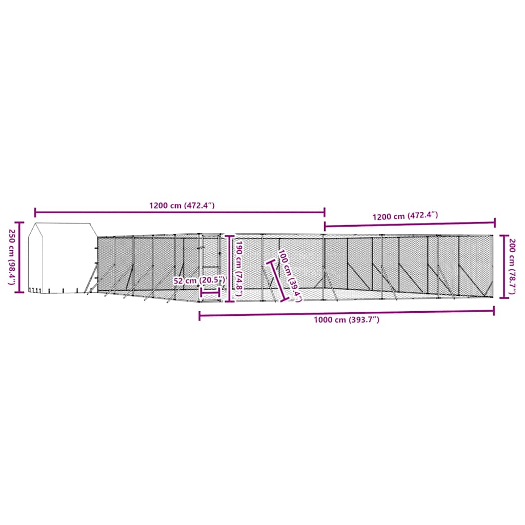 Hondenkennel met dak 12x12x2,5 m gegalvaniseerd staal zilver is nu te koop bij PeponiXL, paradijselijk wonen!