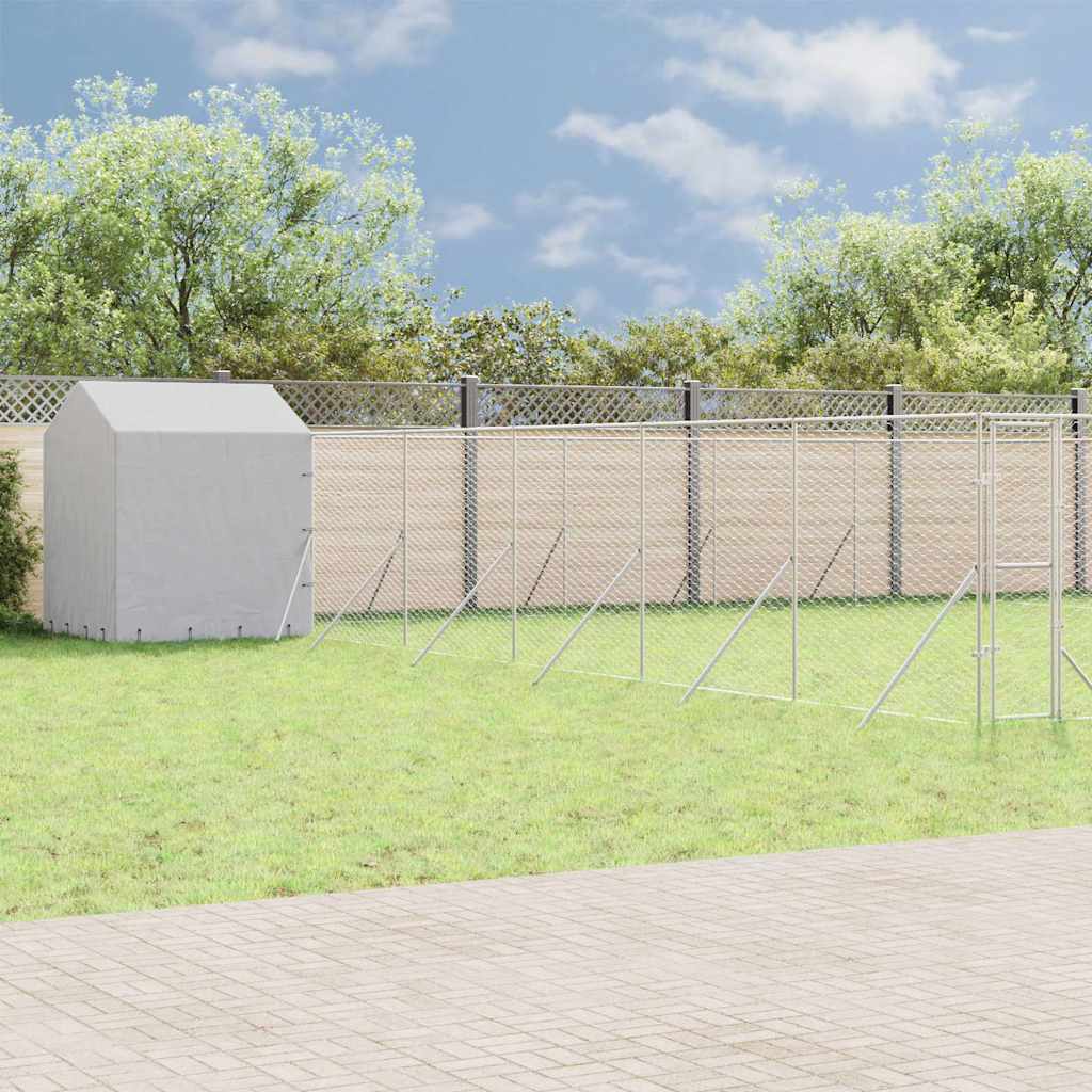 Hondenkennel met dak 12x12x2,5 m gegalvaniseerd staal zilver is nu te koop bij PeponiXL, paradijselijk wonen!