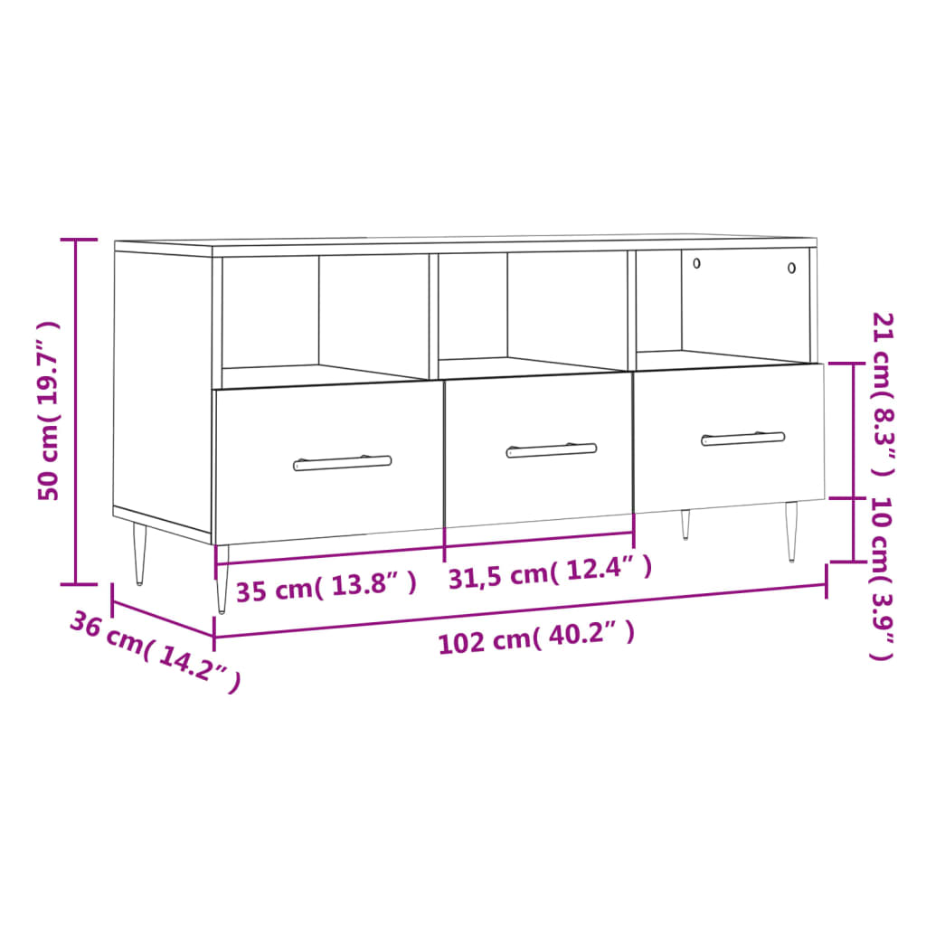 Tv-meubel 102x36x50 cm bewerkt hout bruin eikenkleur is nu te koop bij PeponiXL, paradijselijk wonen!