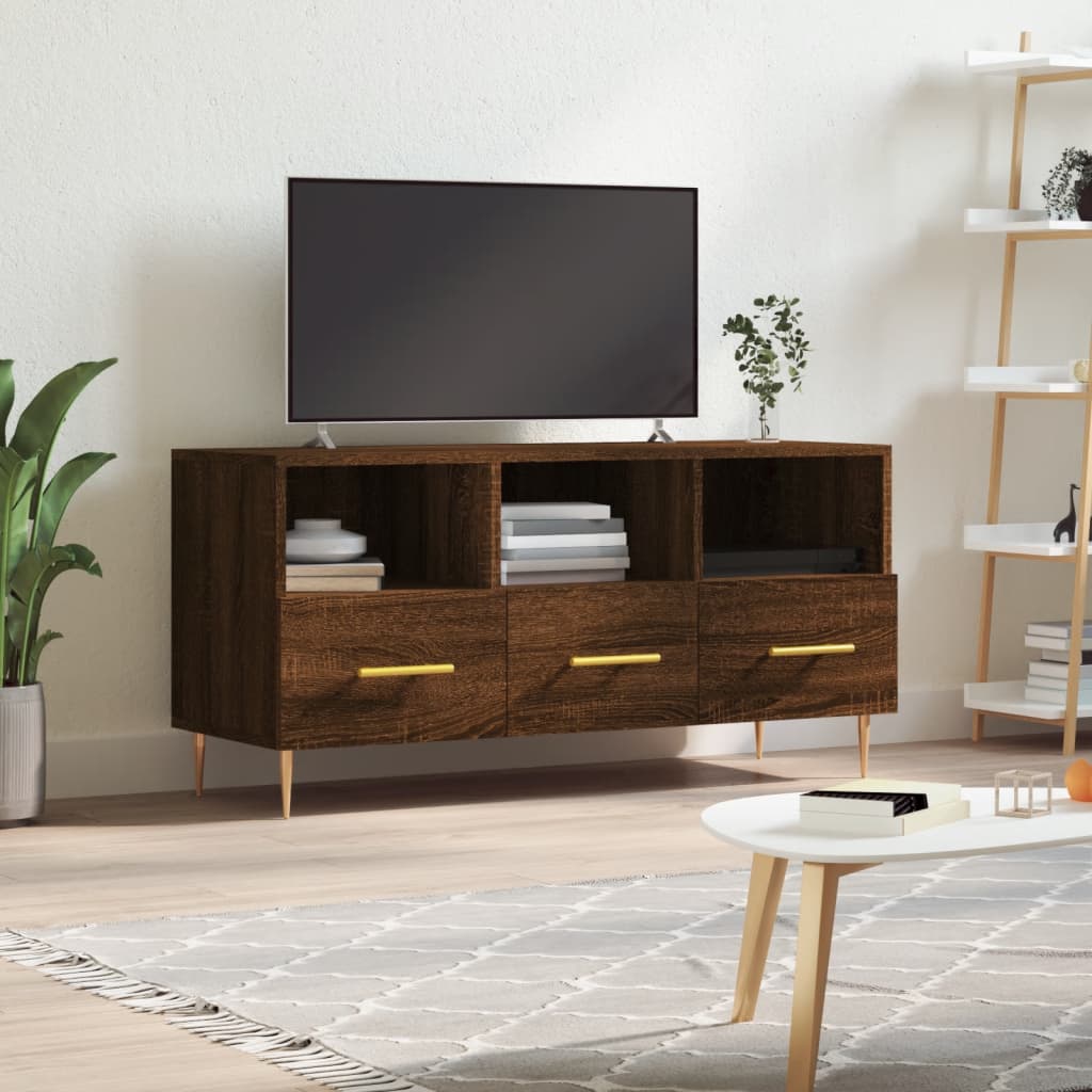 Tv-meubel 102x36x50 cm bewerkt hout bruin eikenkleur is nu te koop bij PeponiXL, paradijselijk wonen!