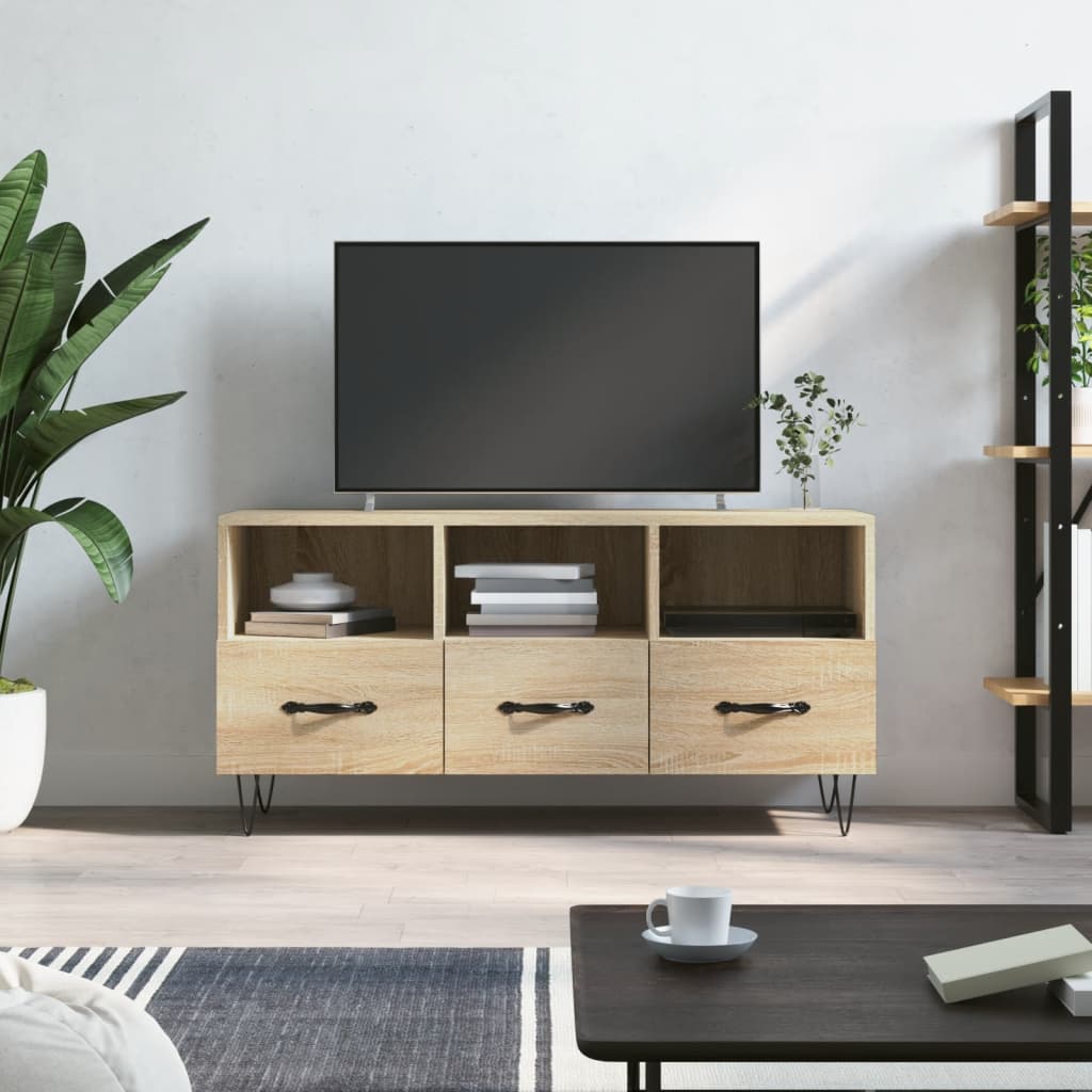 Tv-meubel 102x36x50 cm bewerkt hout sonoma eikenkleurig is nu te koop bij PeponiXL, paradijselijk wonen!