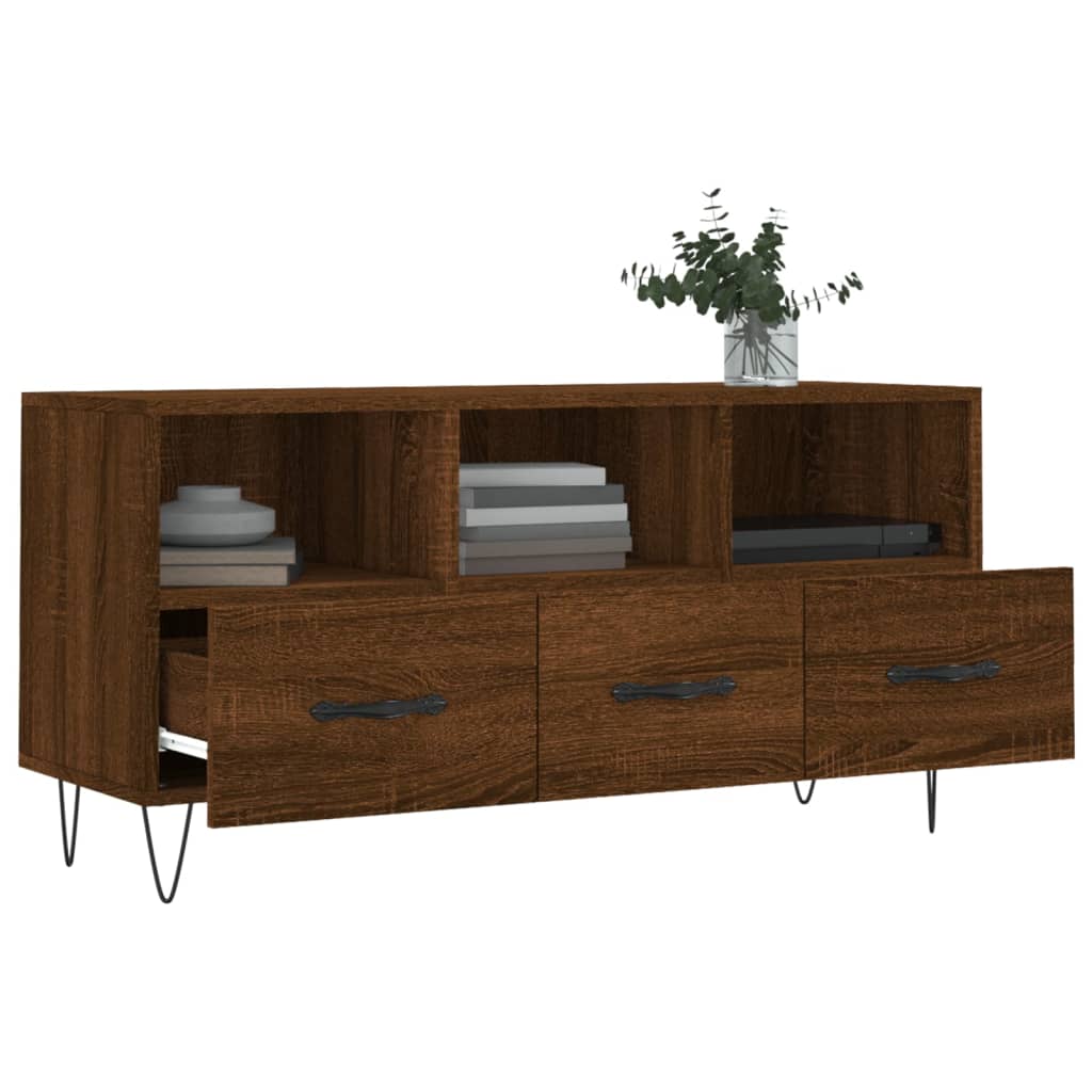 Tv-meubel 102x36x50 cm bewerkt hout bruin eikenkleur is nu te koop bij PeponiXL, paradijselijk wonen!