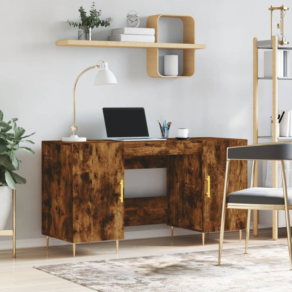 Bureau 140x50x75 cm bewerkt hout gerookt eikenkleurig is nu te koop bij PeponiXL, paradijselijk wonen!