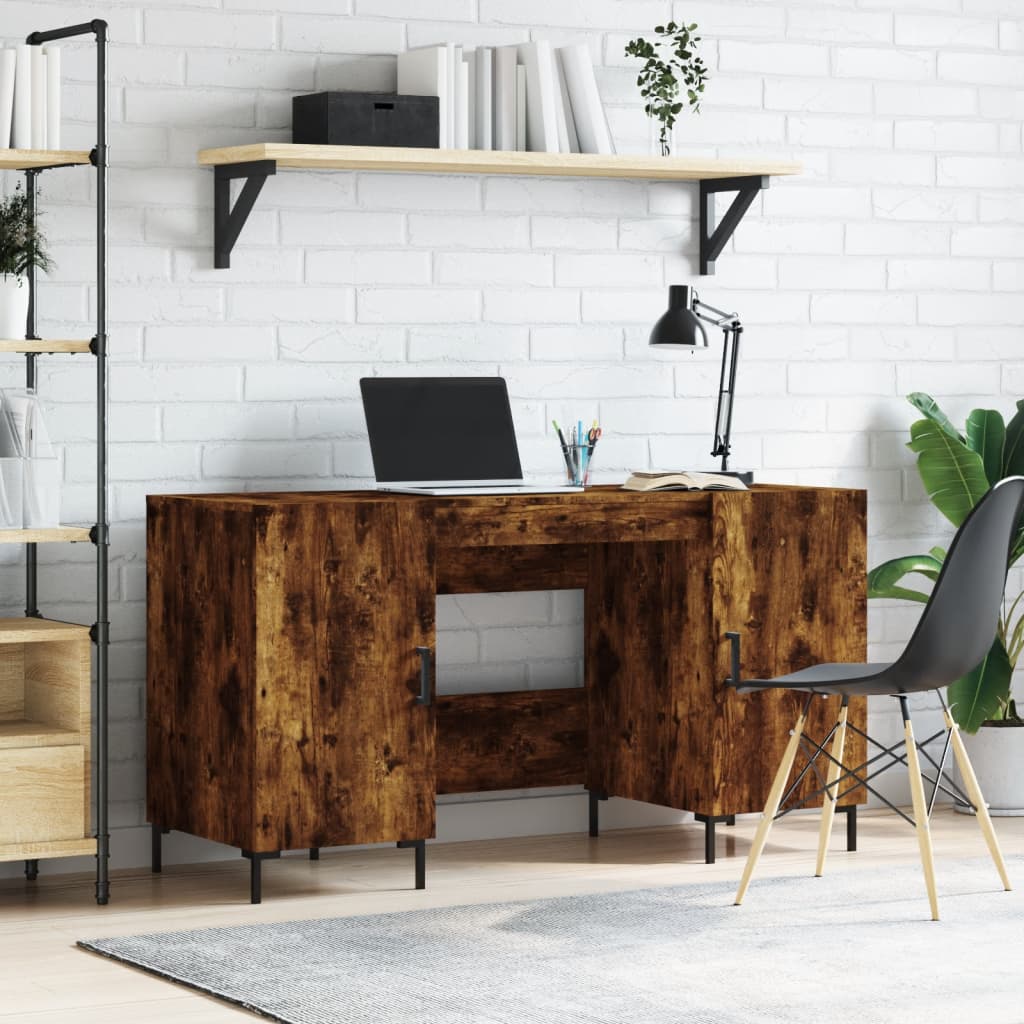 Bureau 140x50x75 cm bewerkt hout gerookt eikenkleurig is nu te koop bij PeponiXL, paradijselijk wonen!