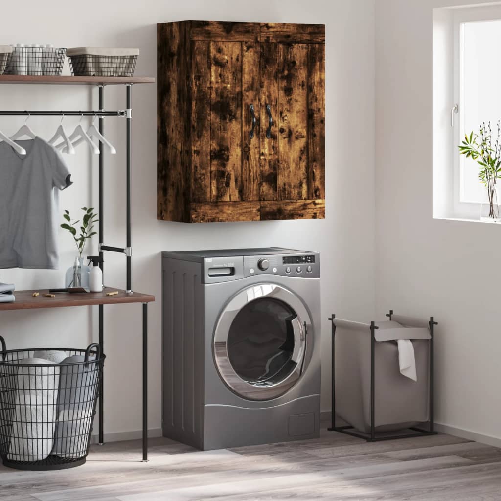 Wandkast 69,5x34x90 cm bewerkt hout gerookt eikenkleurig is nu te koop bij PeponiXL, paradijselijk wonen!
