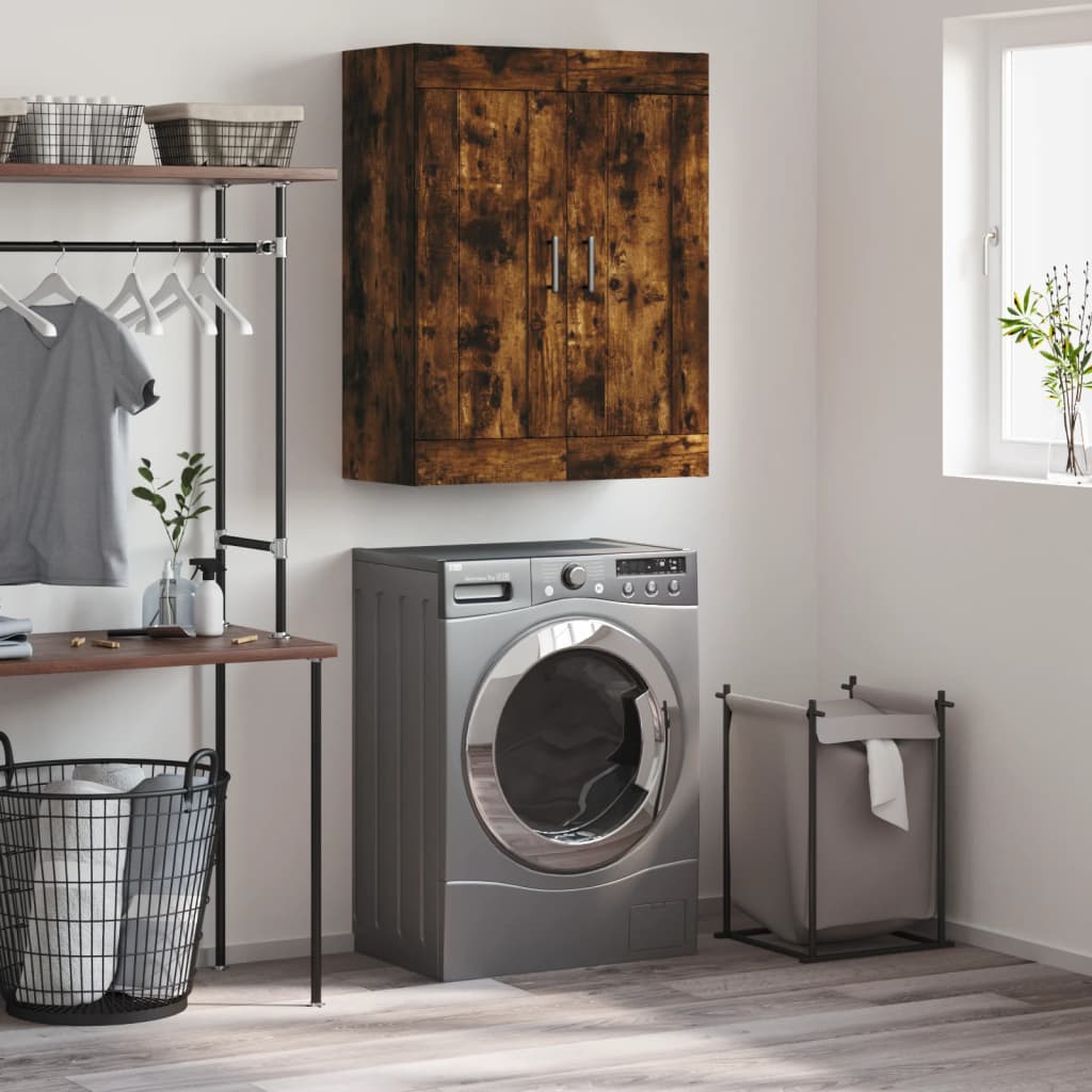 Wandkast 69,5x34x90 cm bewerkt hout gerookt eikenkleurig is nu te koop bij PeponiXL, paradijselijk wonen!