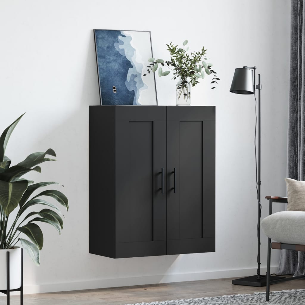 Wandkast 69,5x34x90 cm bewerkt hout zwart is nu te koop bij PeponiXL, paradijselijk wonen!