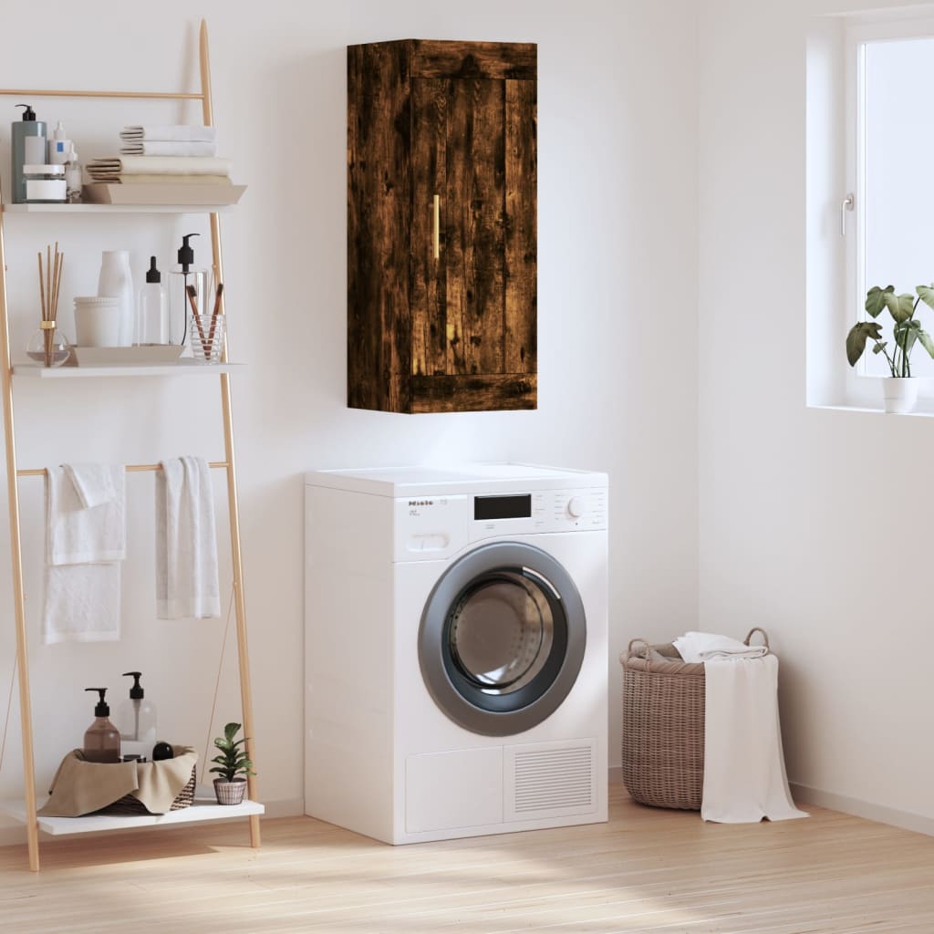 Wandkast 34,5x34x90 cm bewerkt hout gerookt eikenkleurig is nu te koop bij PeponiXL, paradijselijk wonen!