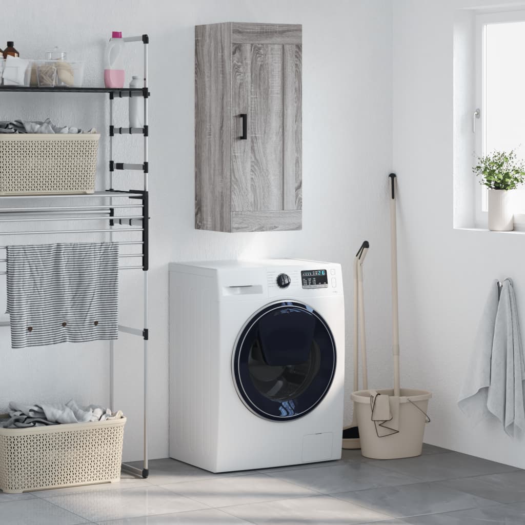 Wandkast 34,5x34x90 cm bewerkt hout grijs sonoma eikenkleurig is nu te koop bij PeponiXL, paradijselijk wonen!