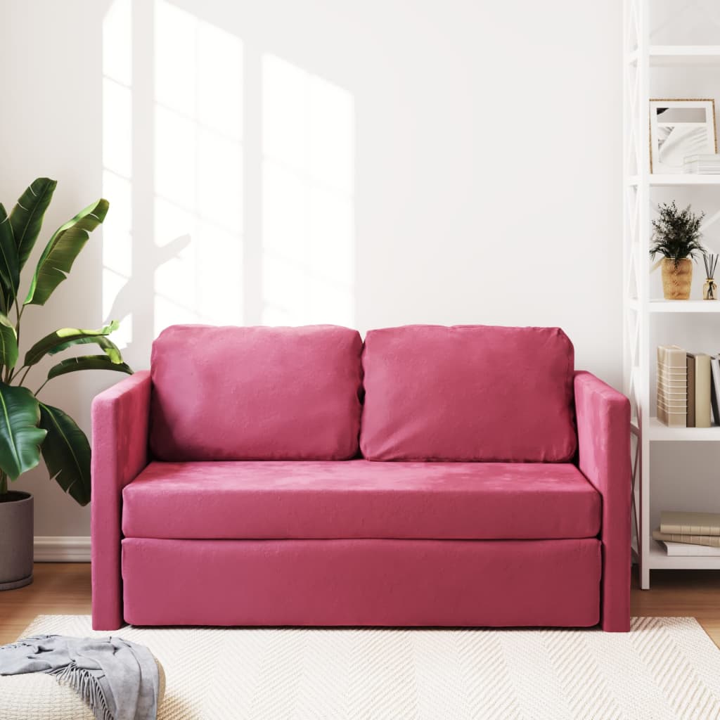 Slaapbank vloermodel 2-in-1 122x204x55 cm fluweel wijnrood is nu te koop bij PeponiXL, paradijselijk wonen!