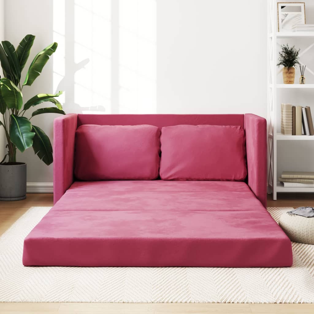Slaapbank vloermodel 2-in-1 122x204x55 cm fluweel wijnrood is nu te koop bij PeponiXL, paradijselijk wonen!