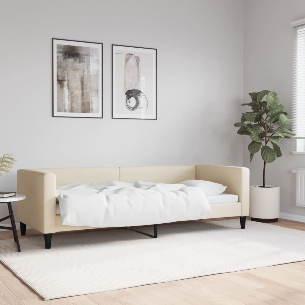 Slaapbank 80x200 cm stof crèmekleurig is nu te koop bij PeponiXL, paradijselijk wonen!