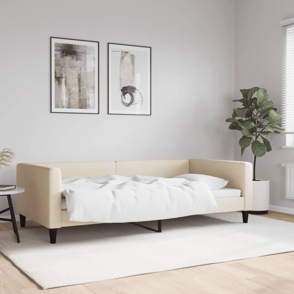 Slaapbank 100x200 cm stof crèmekleurig is nu te koop bij PeponiXL, paradijselijk wonen!