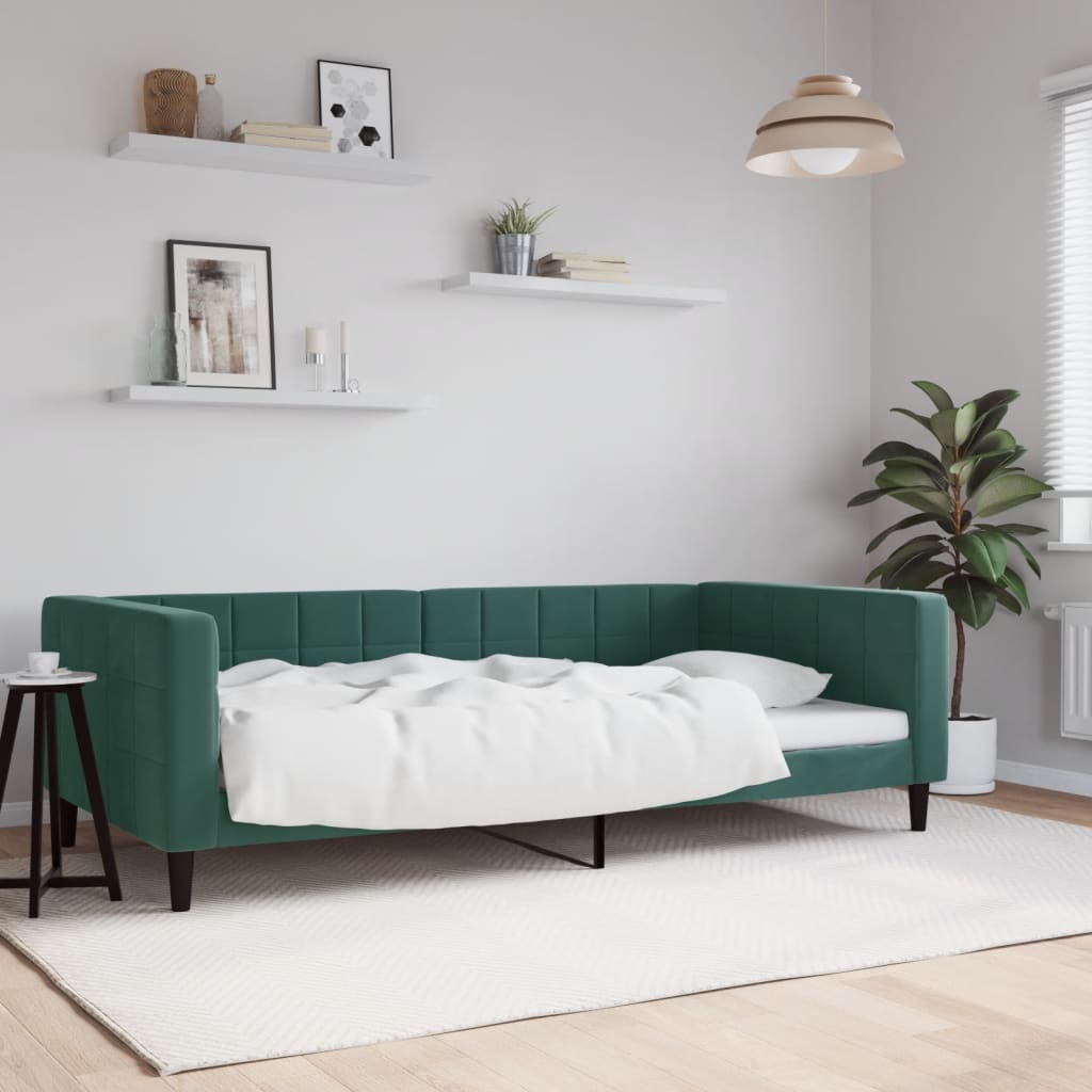 Slaapbank 100x200 cm fluweel donkergroen is nu te koop bij PeponiXL, paradijselijk wonen!
