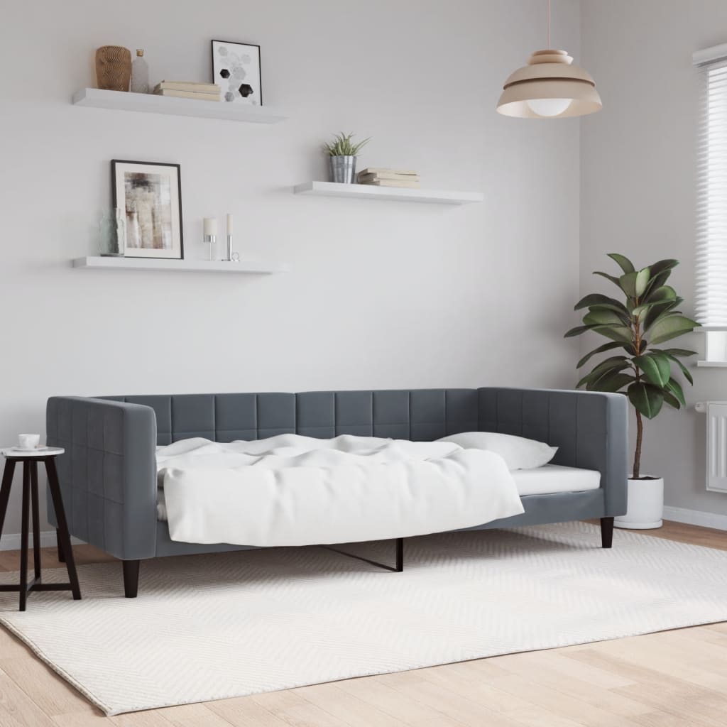 Slaapbank 90x190 cm fluweel donkergrijs is nu te koop bij PeponiXL, paradijselijk wonen!