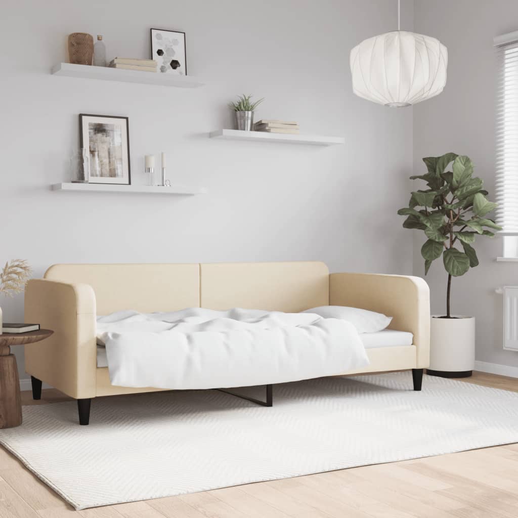 Slaapbank 90x200 cm stof crèmekleurig is nu te koop bij PeponiXL, paradijselijk wonen!