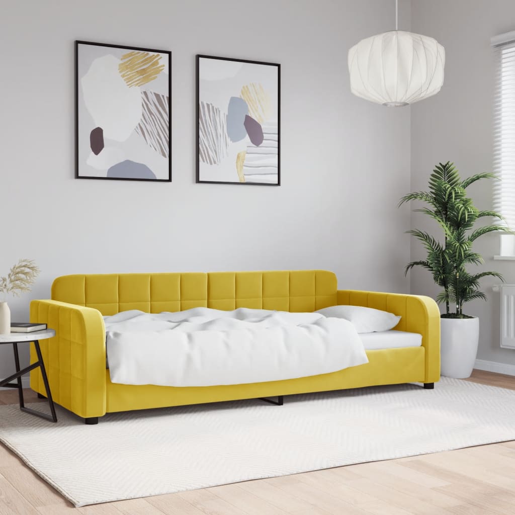 Slaapbank 90x200 cm fluweel geel is nu te koop bij PeponiXL, paradijselijk wonen!