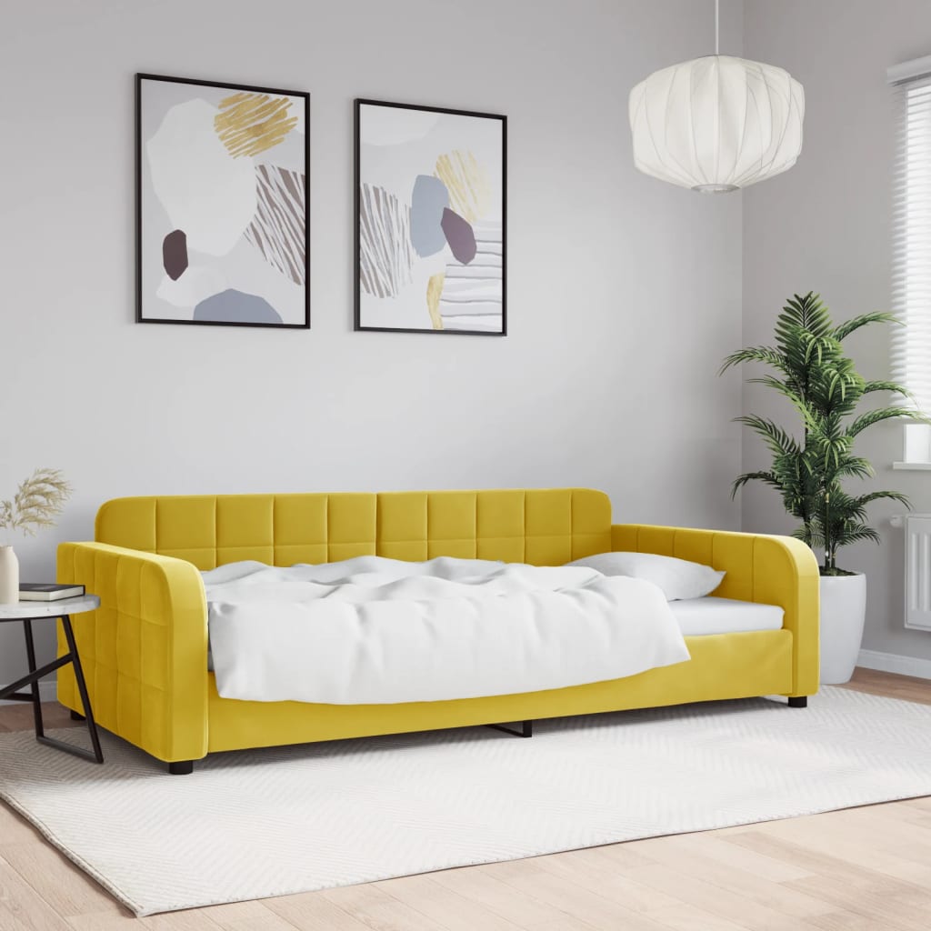 Slaapbank 100x200 cm fluweel geel is nu te koop bij PeponiXL, paradijselijk wonen!