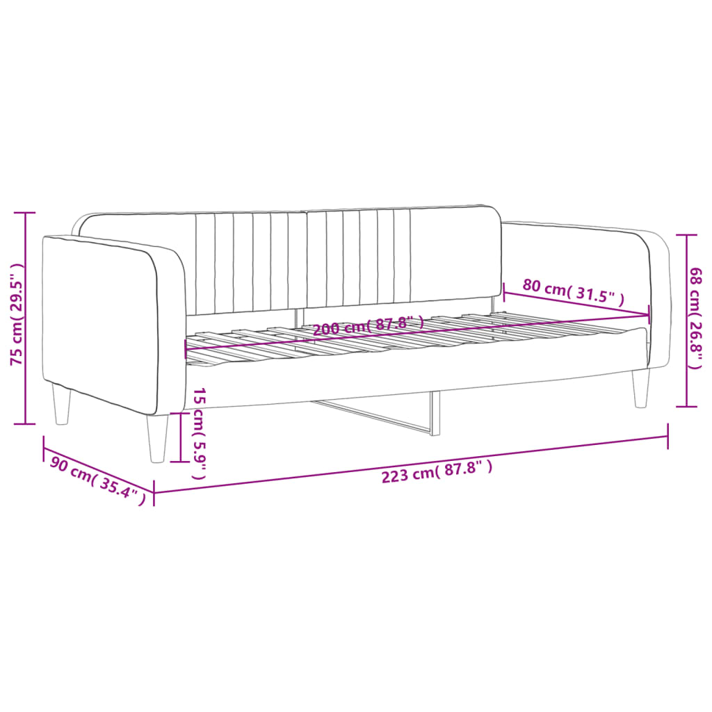 Slaapbank 80x200 cm fluweel roze is nu te koop bij PeponiXL, paradijselijk wonen!