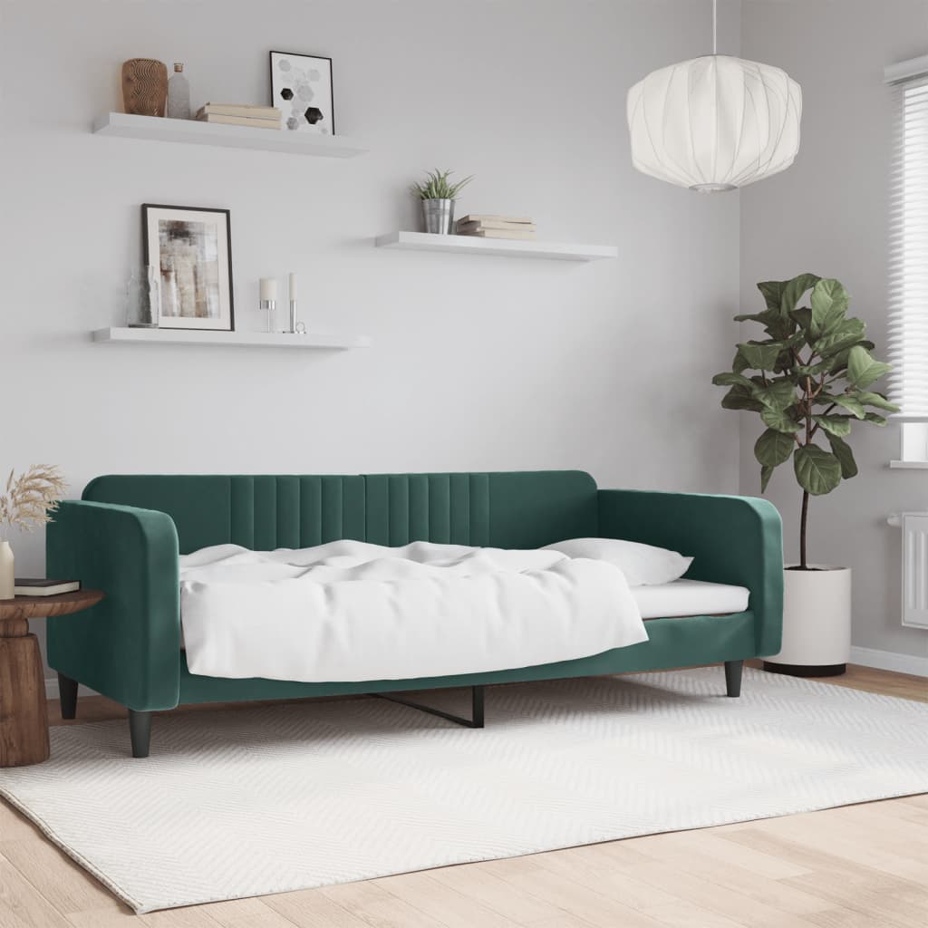 Slaapbank 90x200 cm fluweel donkergroen is nu te koop bij PeponiXL, paradijselijk wonen!