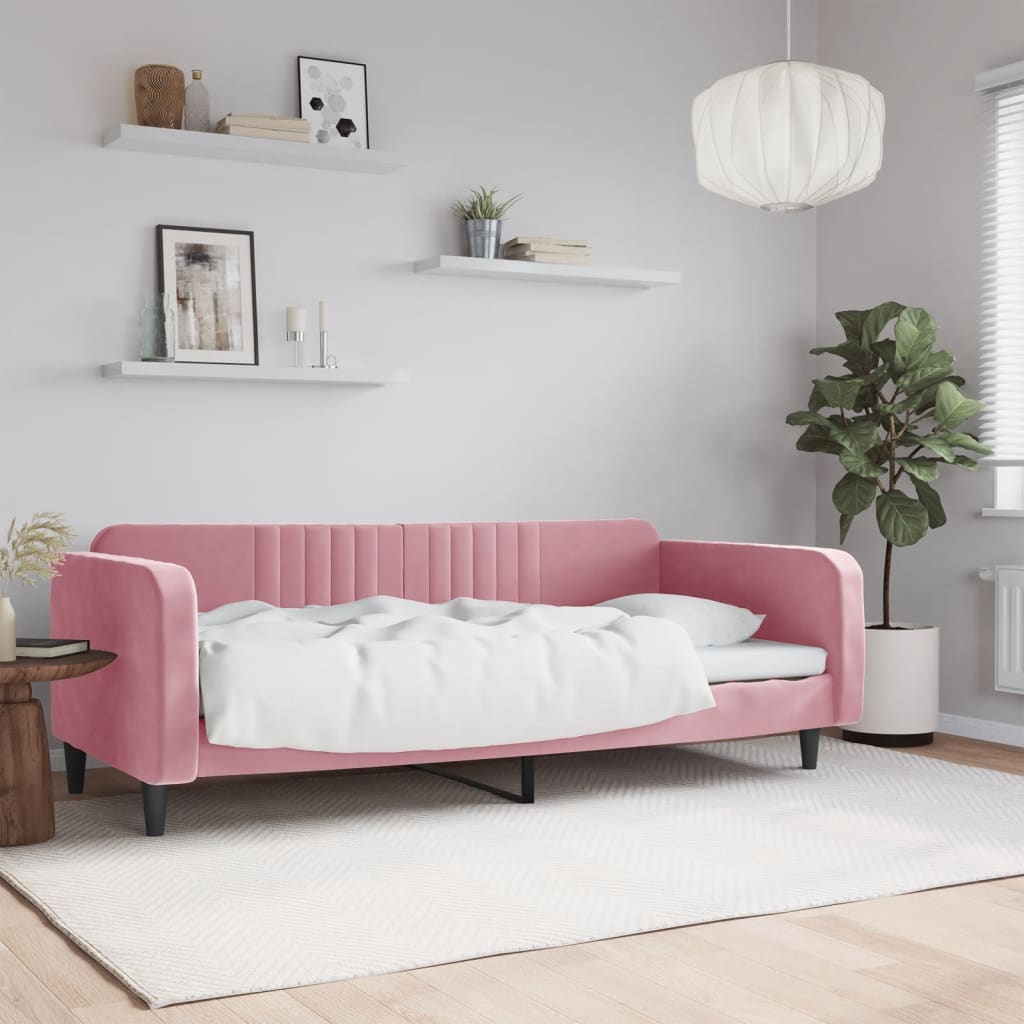 Slaapbank 90x200 cm fluweel roze is nu te koop bij PeponiXL, paradijselijk wonen!