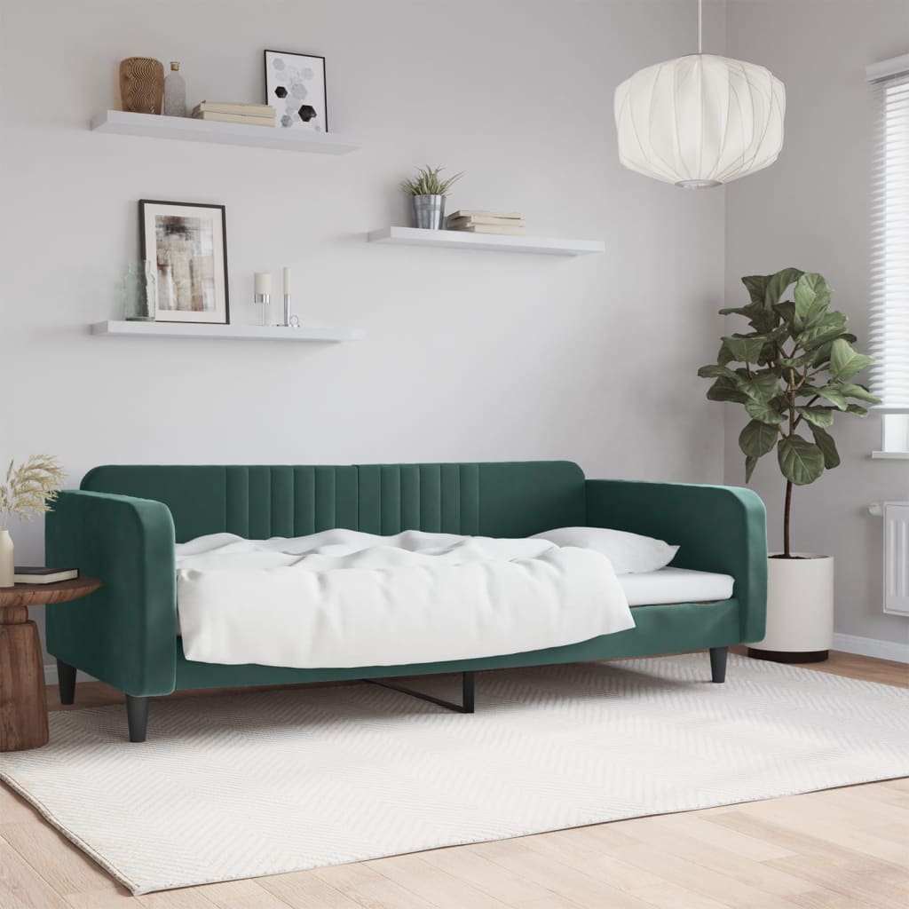 Slaapbank 100x200 cm fluweel donkergroen is nu te koop bij PeponiXL, paradijselijk wonen!