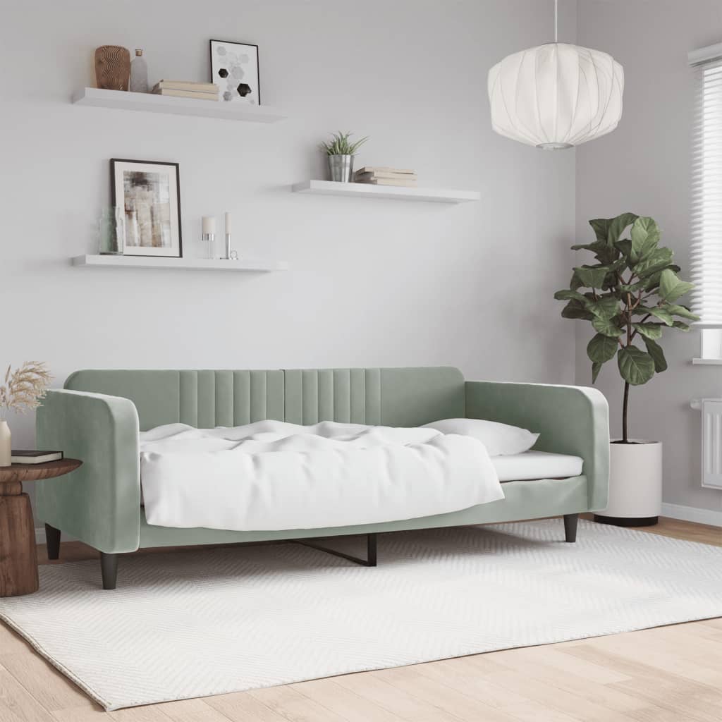 Slaapbank 90x190 cm fluweel lichtgrijs is nu te koop bij PeponiXL, paradijselijk wonen!
