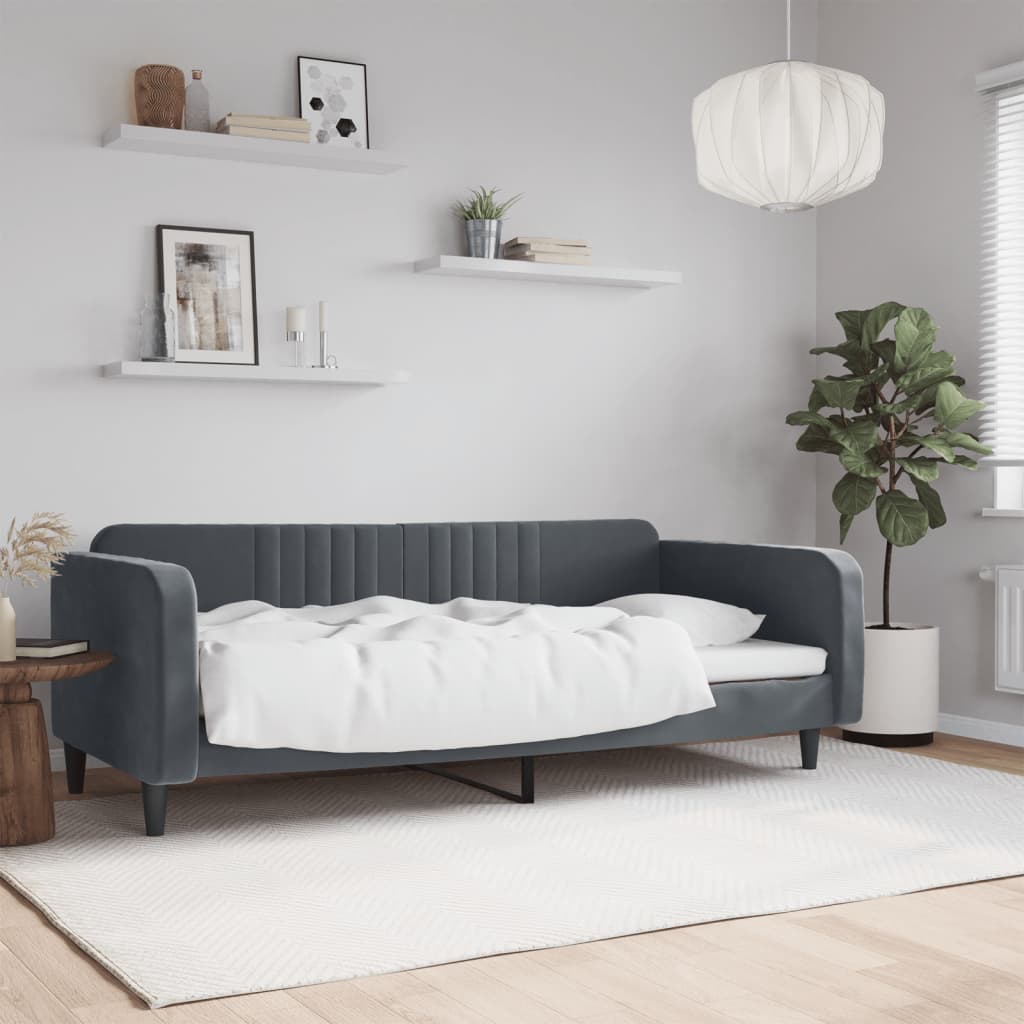 Slaapbank 90x190 cm fluweel donkergrijs is nu te koop bij PeponiXL, paradijselijk wonen!
