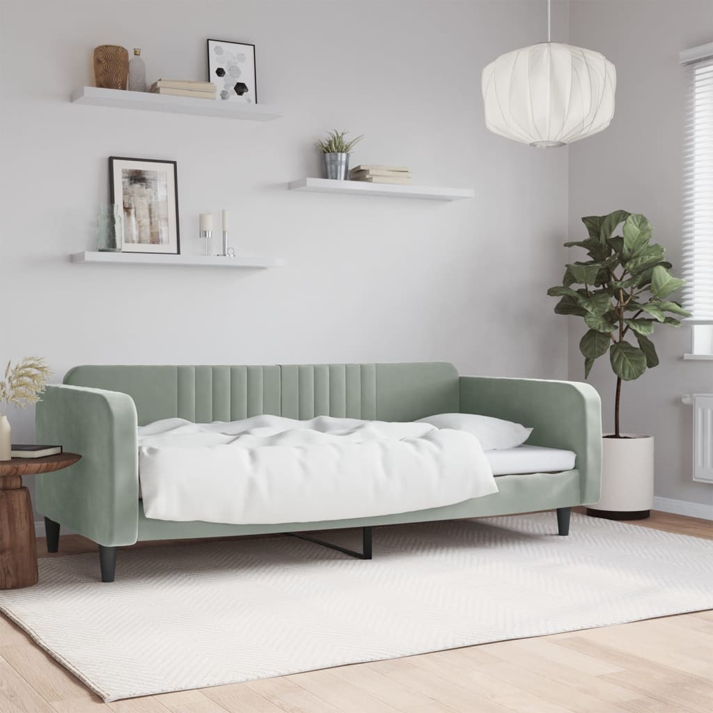 Slaapbank 100x190 cm fluweel lichtgrijs is nu te koop bij PeponiXL, paradijselijk wonen!