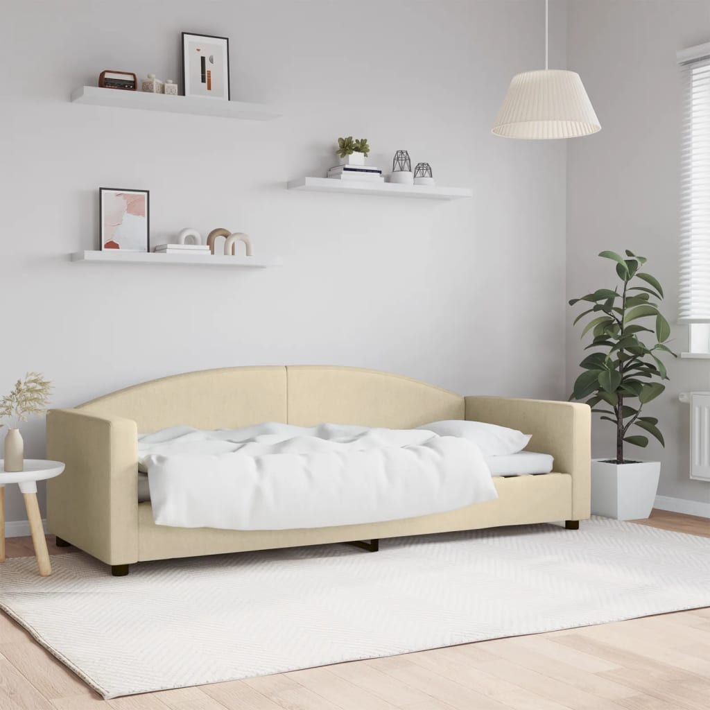 Slaapbank 80x200 cm stof crèmekleurig is nu te koop bij PeponiXL, paradijselijk wonen!