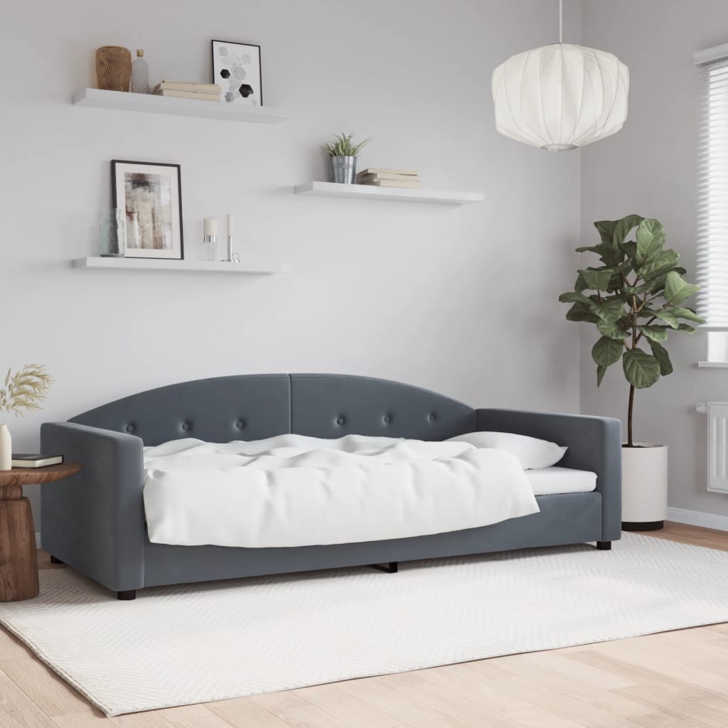 Slaapbank 90x190 cm fluweel donkergrijs is nu te koop bij PeponiXL, paradijselijk wonen!