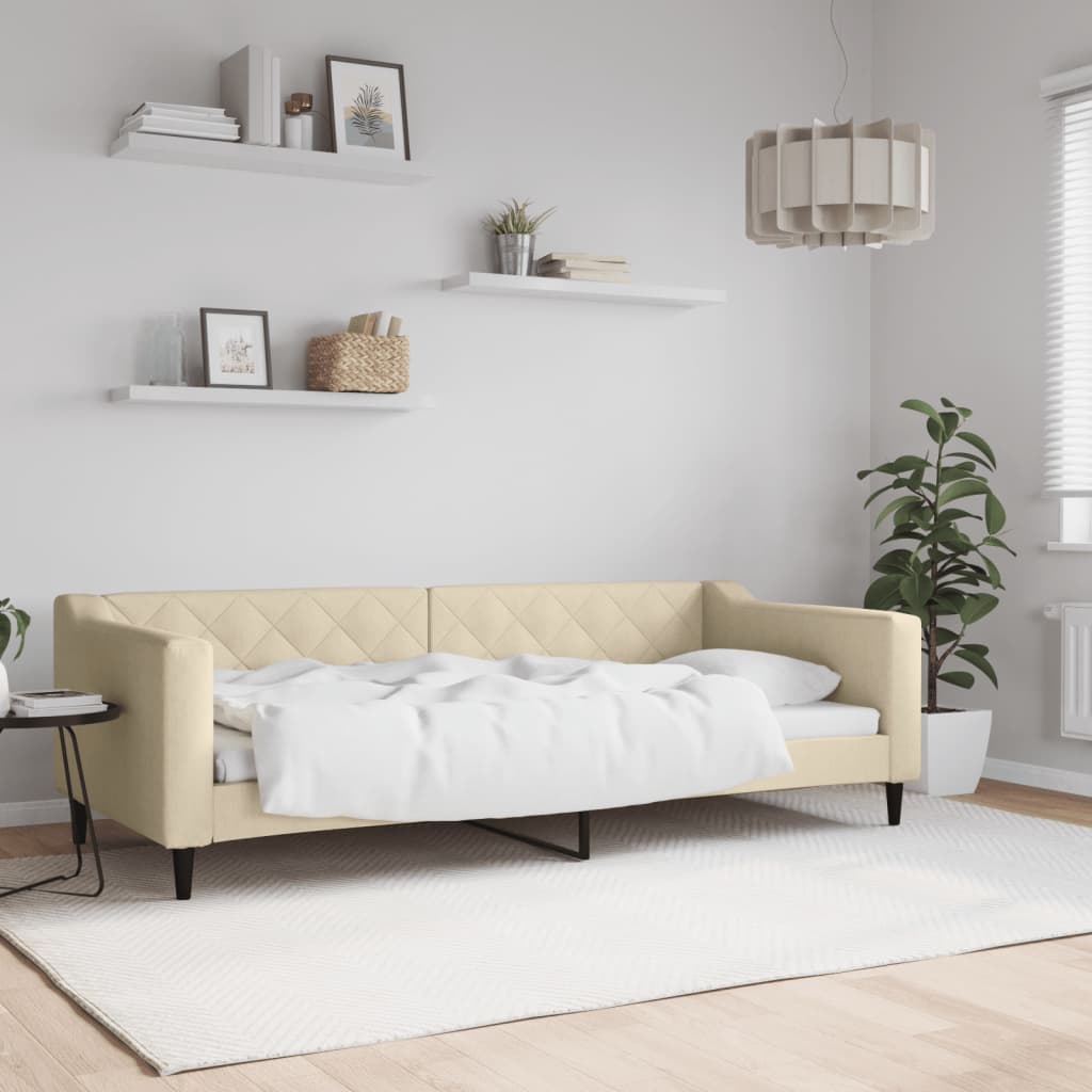 Slaapbank 90x200 cm stof crèmekleurig is nu te koop bij PeponiXL, paradijselijk wonen!