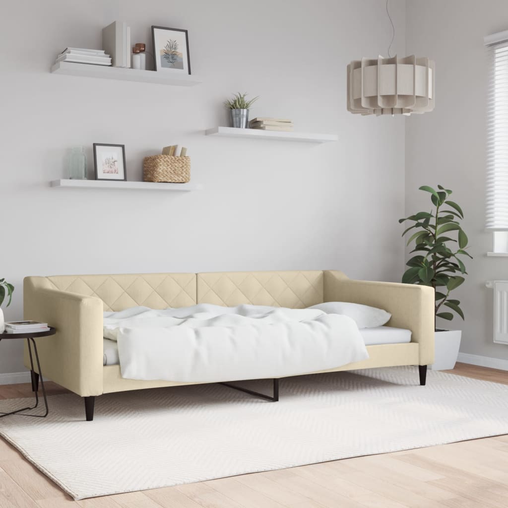 Slaapbank 100x200 cm stof crèmekleurig is nu te koop bij PeponiXL, paradijselijk wonen!