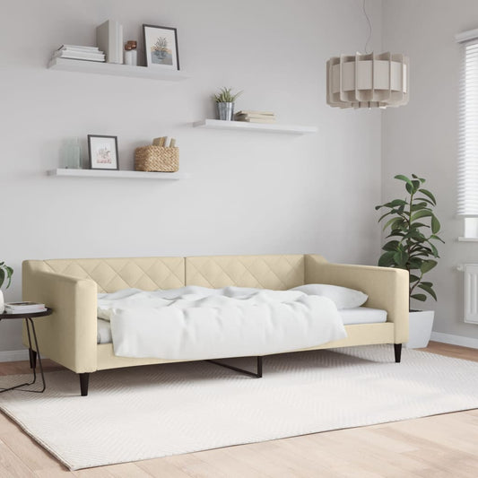 Slaapbank 100x200 cm stof crèmekleurig is nu te koop bij PeponiXL, paradijselijk wonen!