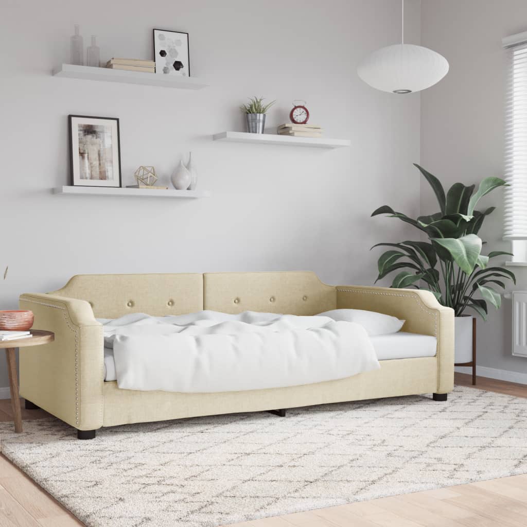 Slaapbank 100x200 cm stof crèmekleurig is nu te koop bij PeponiXL, paradijselijk wonen!