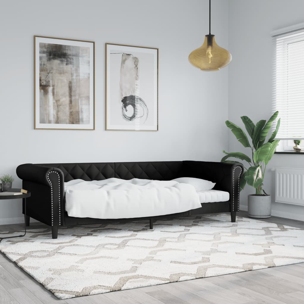 Slaapbank 90x200 cm kunstleer zwart is nu te koop bij PeponiXL, paradijselijk wonen!
