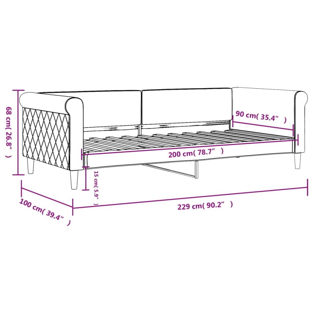 Slaapbank 90x200 cm fluweel roze is nu te koop bij PeponiXL, paradijselijk wonen!