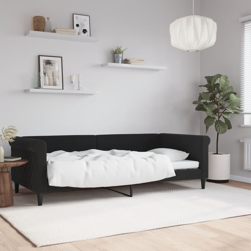 Slaapbank 90x200 cm fluweel zwart is nu te koop bij PeponiXL, paradijselijk wonen!