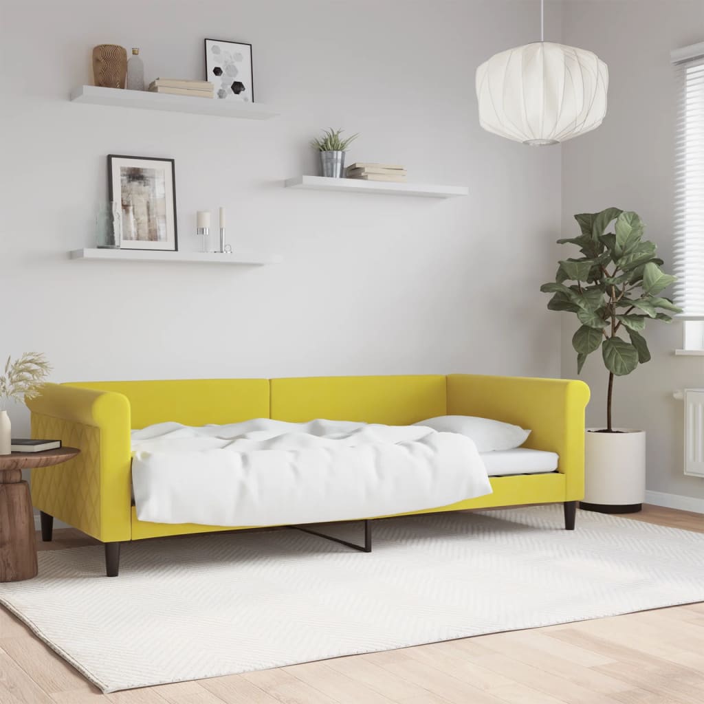 Slaapbank 90x200 cm fluweel geel is nu te koop bij PeponiXL, paradijselijk wonen!
