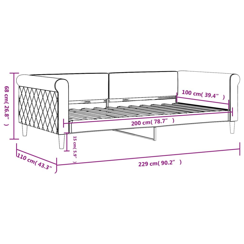 Slaapbank 100x200 cm fluweel lichtgrijs