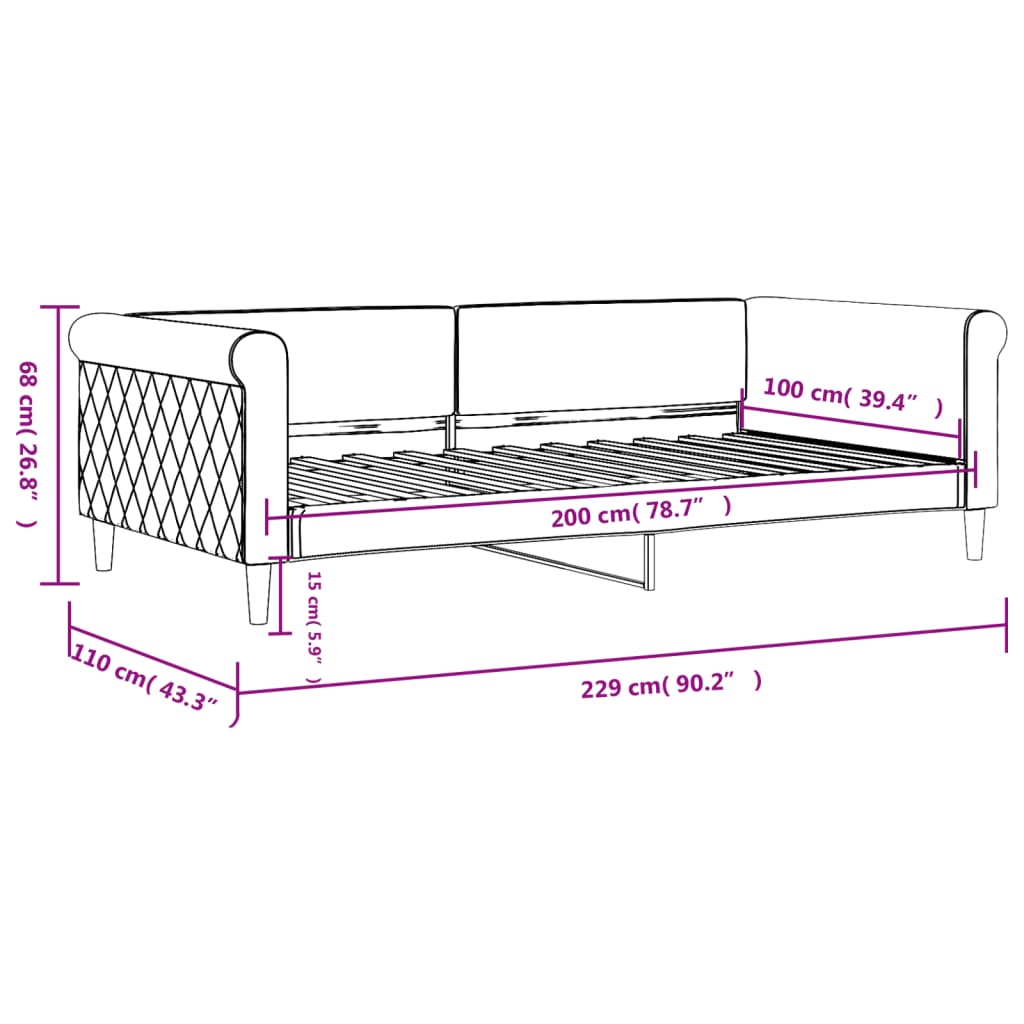 Slaapbank 100x200 cm fluweel donkergrijs is nu te koop bij PeponiXL, paradijselijk wonen!