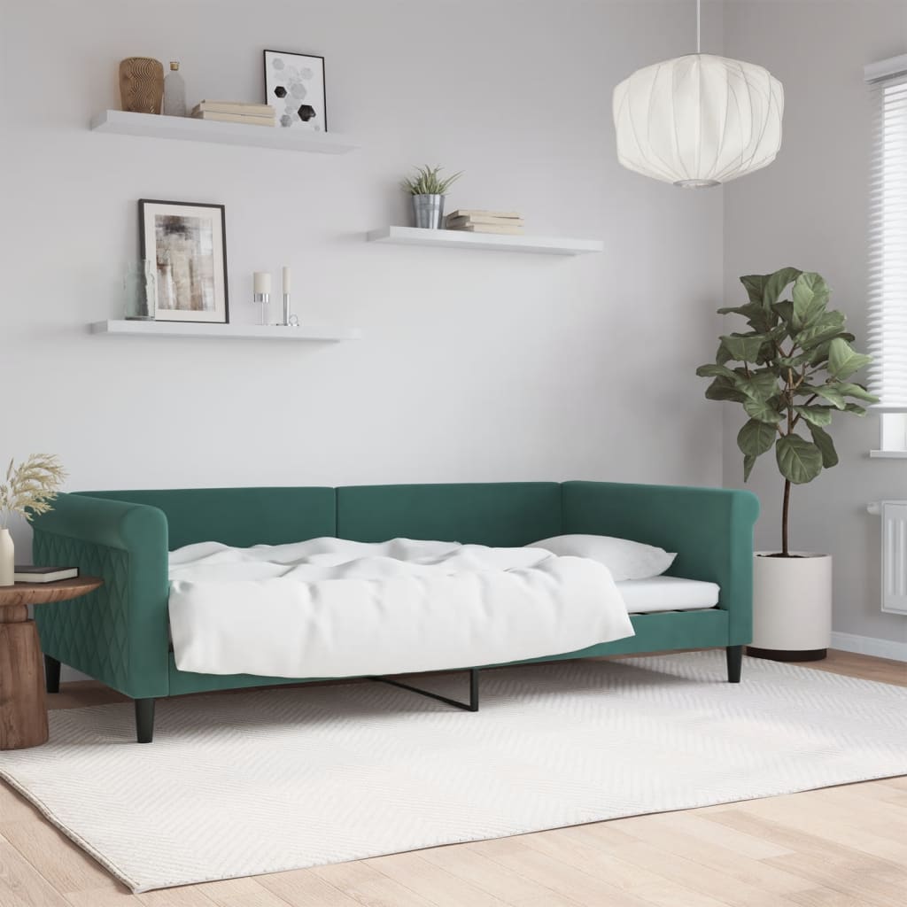 Slaapbank 100x200 cm fluweel donkergroen is nu te koop bij PeponiXL, paradijselijk wonen!