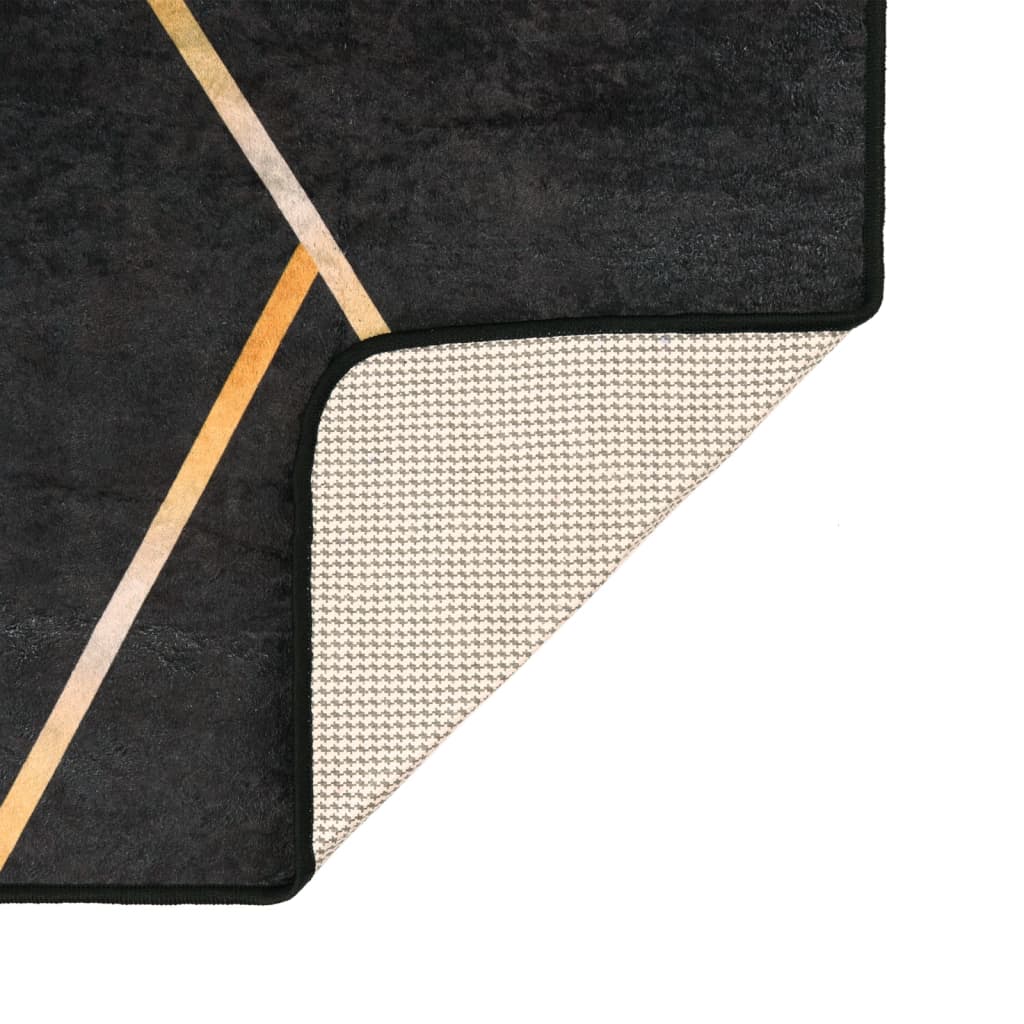 Vloerkleed wasbaar 80x300 cm zwart en goudkleurig