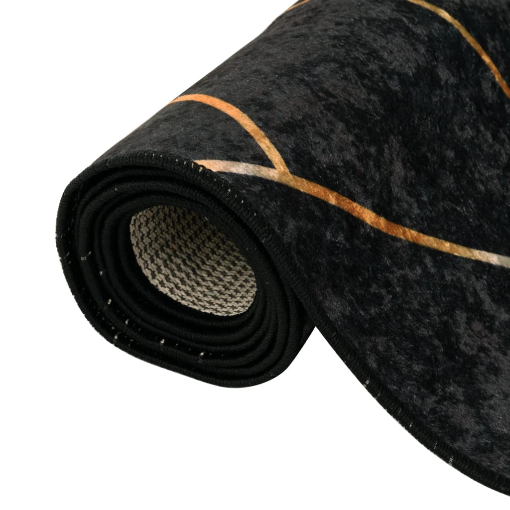Vloerkleed wasbaar 80x300 cm zwart en goudkleurig