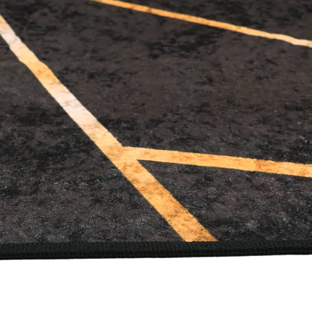Vloerkleed wasbaar 80x300 cm zwart en goudkleurig