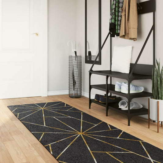 Vloerkleed wasbaar 80x300 cm zwart en goudkleurig is nu te koop bij PeponiXL, paradijselijk wonen!