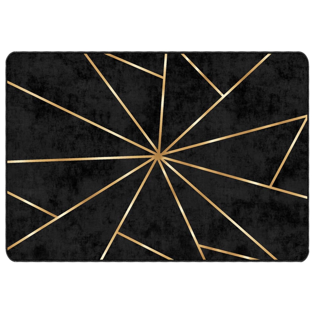 Vloerkleed wasbaar 120x180 cm zwart en goudkleurig
